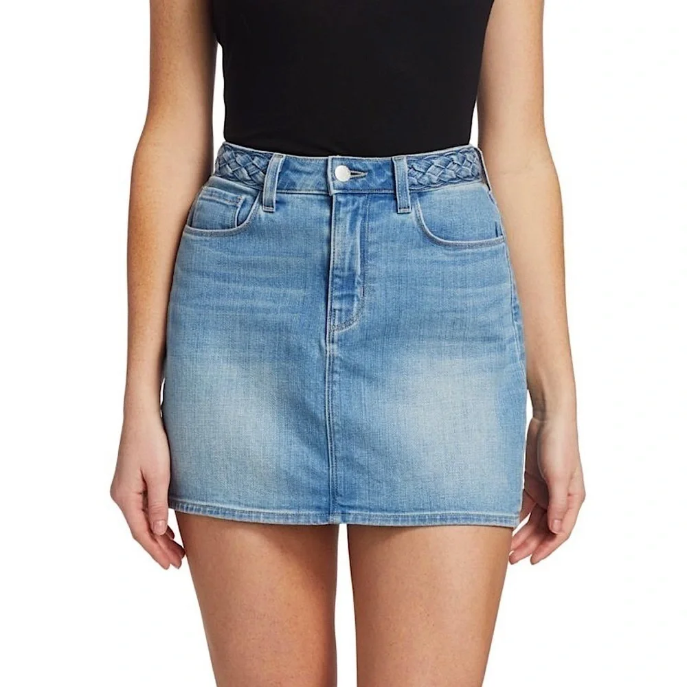 NWT L'AGENCE 90s Braided High Waist Distressed Stretch Denim Mini Jean Skirt‎ 31
